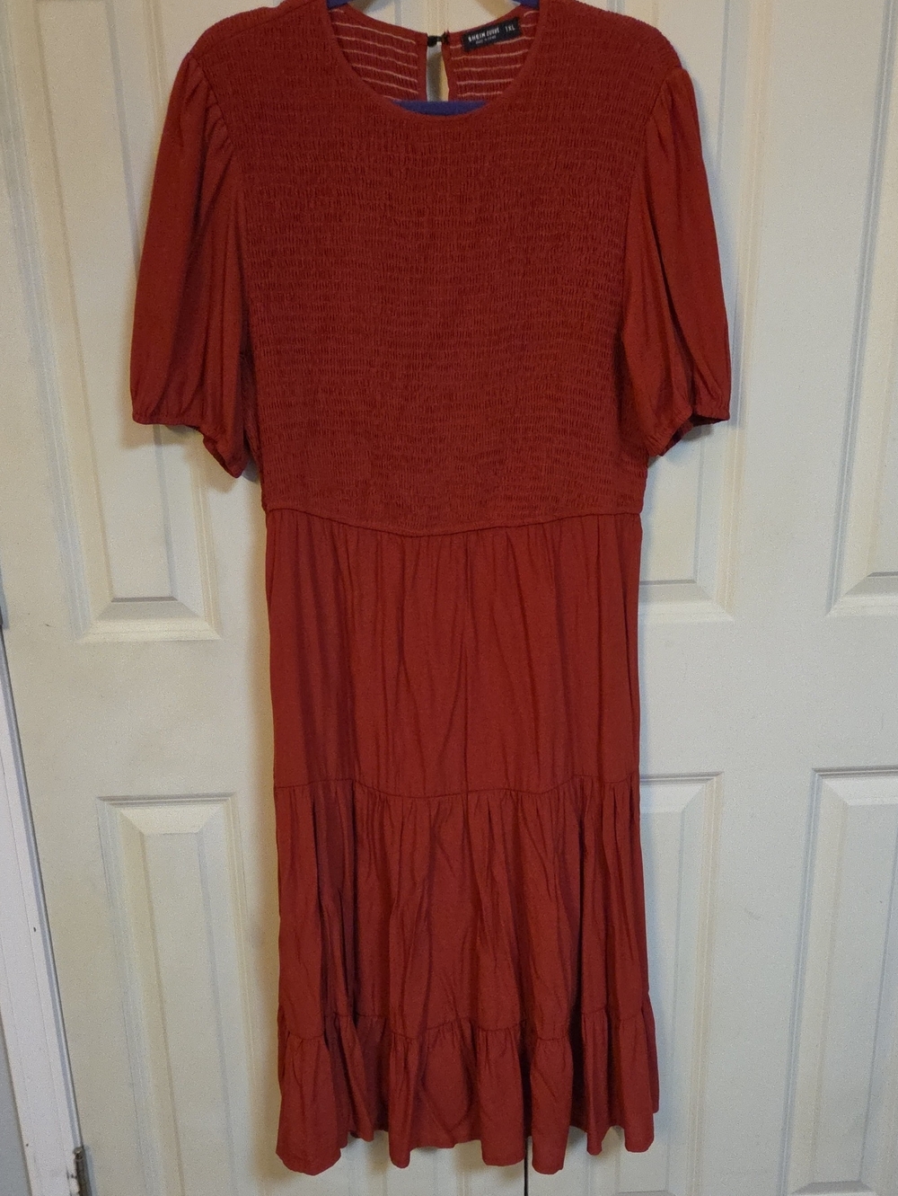 Shein Curve  Rust Tiered Smocked Midi Dress
